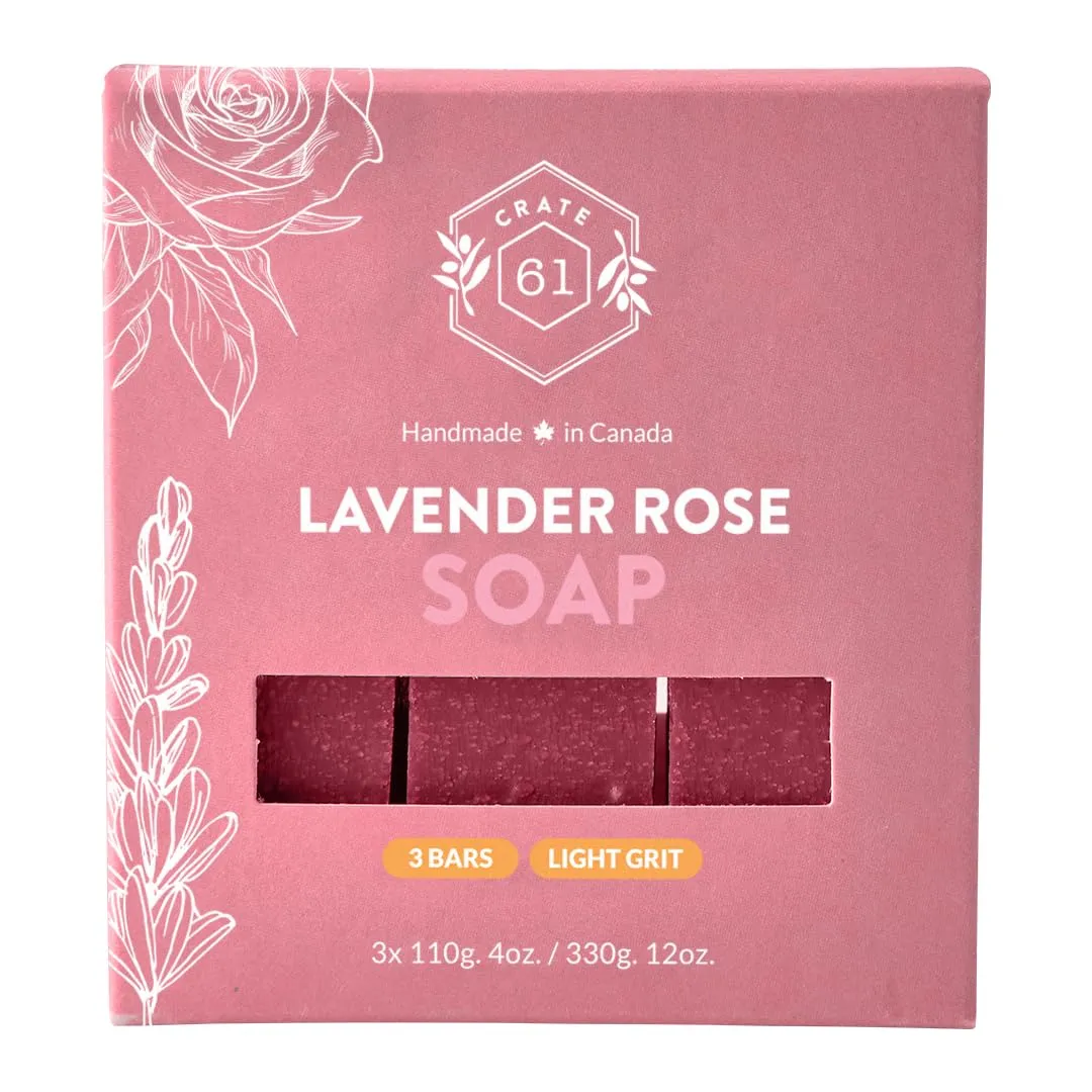 Crate 61, Handmade in Canada, Plant Based Cold Process Natural Bar Soap Cold Pressed For Face And Body, With Premium Oils (Lavander Rose)