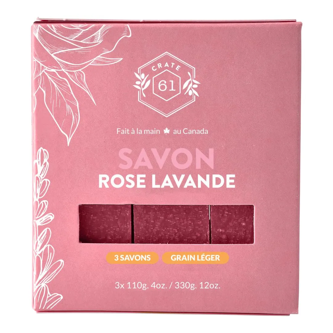 Crate 61, Handmade in Canada, Plant Based Cold Process Natural Bar Soap Cold Pressed For Face And Body, With Premium Oils (Lavander Rose)