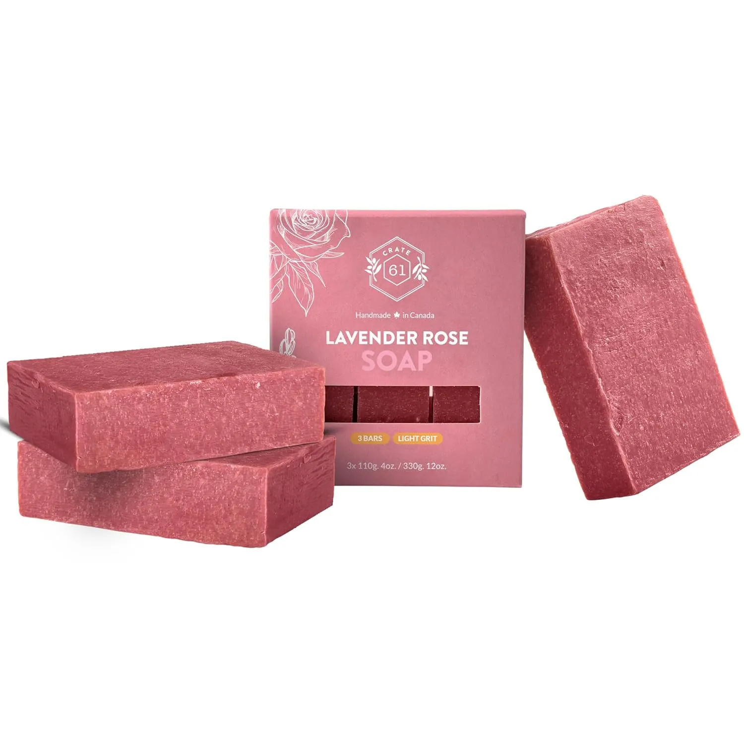 Crate 61, Handmade in Canada, Plant Based Cold Process Natural Bar Soap Cold Pressed For Face And Body, With Premium Oils (Lavander Rose)