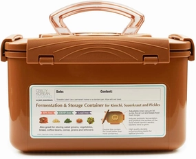 Crazy Korean Cooking Premium Kimchi, Sauerkraut Fermentation and Storage Container with Inner Vacuum Lid, Sandy Brown (1.3 Gal (5.2L) 1 PACK)