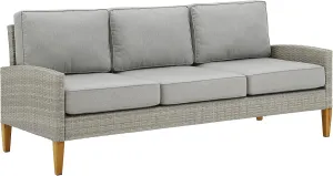 Crosley Furniture Capella Wicker Outdoor Sofa, 3-Person Patio Couch for Porch, Deck, Backyard, Acorn with Gray Cushions