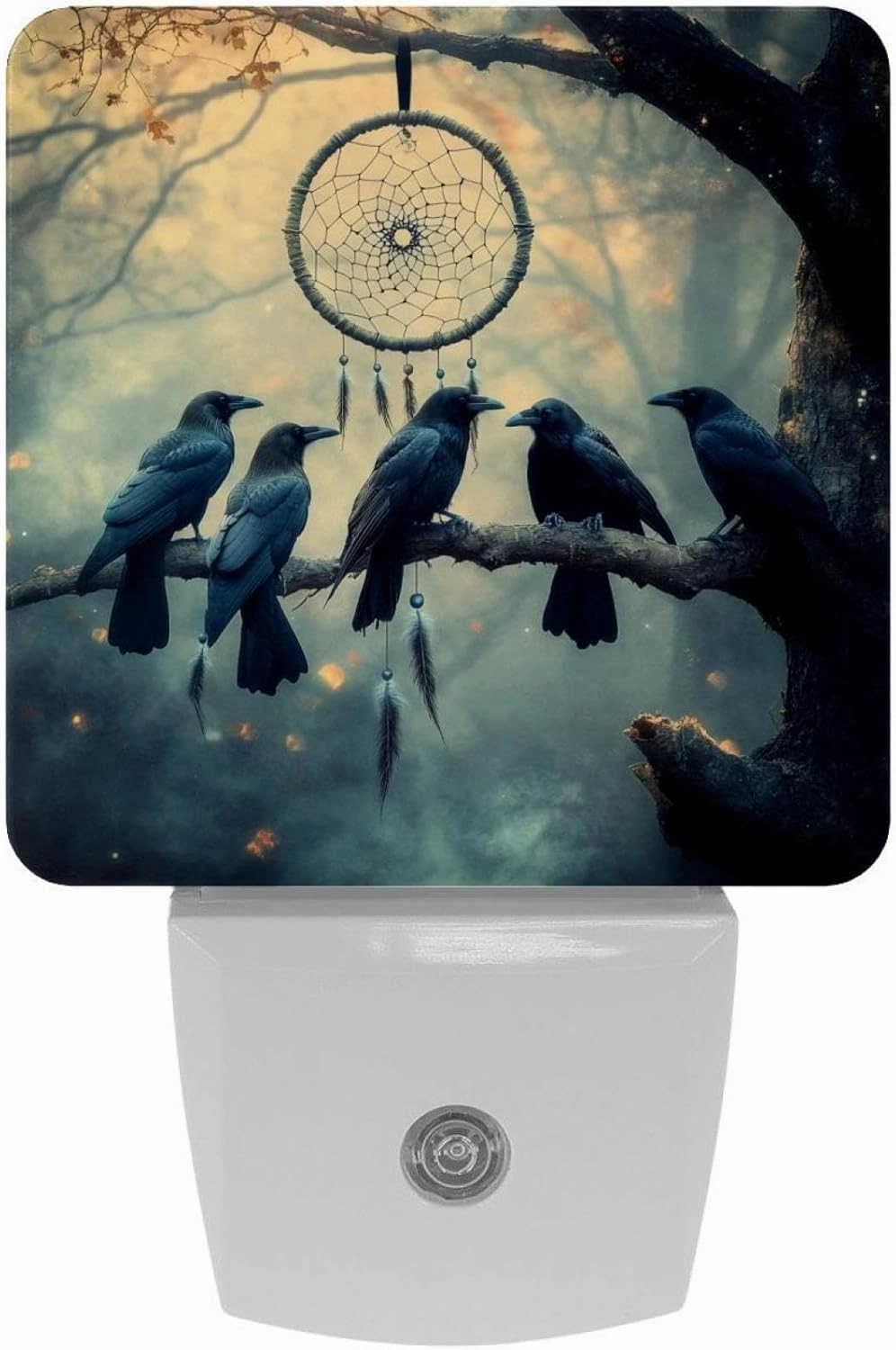 Crows Tree Branch Dreamcatcher Plug in LED Night Light Auto Sensor Dusk to Dawn Decorative Night for Bedroom, Bathroom, Kitchen, Hallway, Stairs, Hallway, Baby's Room, Energy Saving
