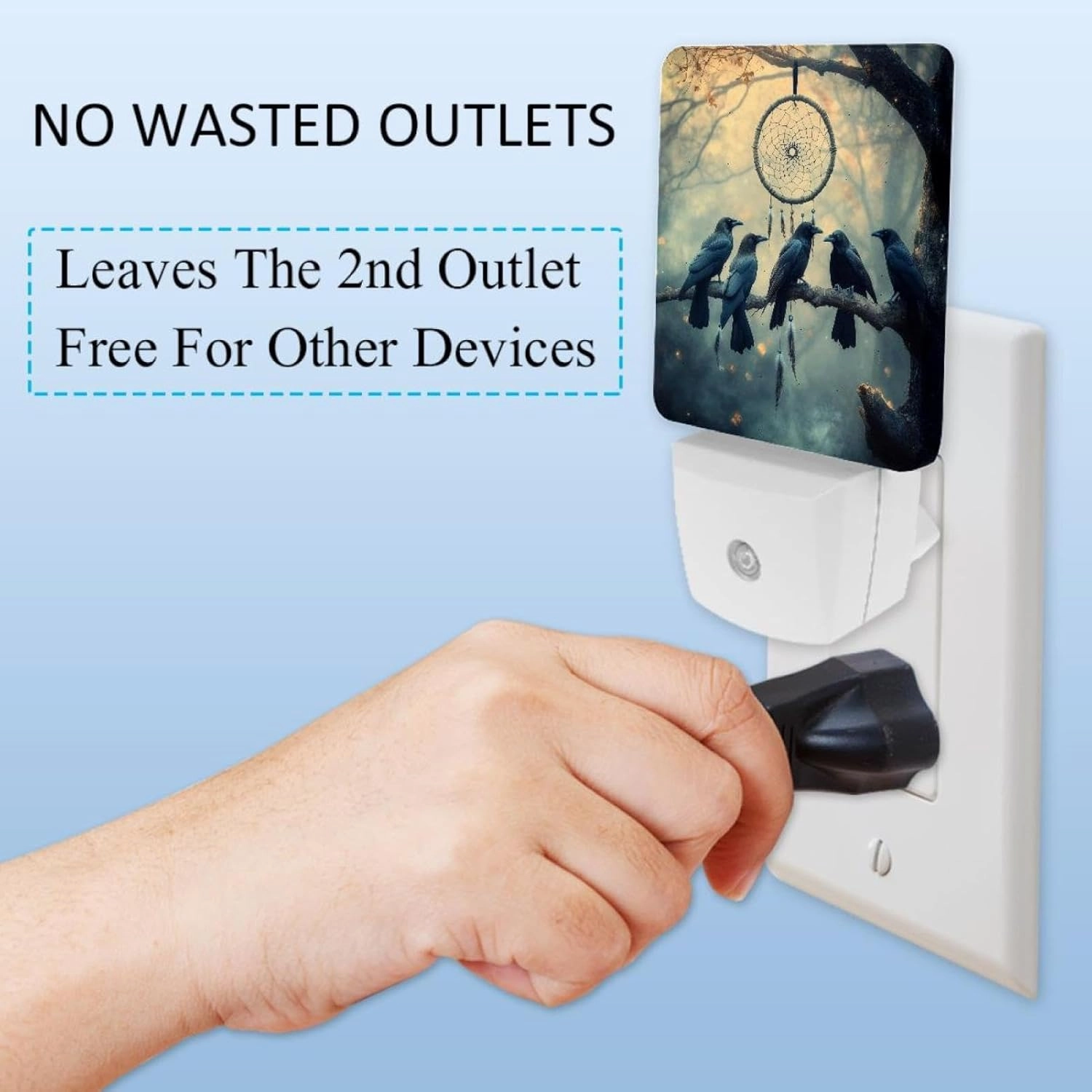 Crows Tree Branch Dreamcatcher Plug in LED Night Light Auto Sensor Dusk to Dawn Decorative Night for Bedroom, Bathroom, Kitchen, Hallway, Stairs, Hallway, Baby's Room, Energy Saving