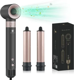 Curling Iron Hair Dryer: Auto Wrap Curling Wand 1 1/4 Inch Automatic Hair Curler, Ceramic Negative Ionic Blow Dryers Hot Air Fast Drying Tools Set with Extra Long Barrel for Styling Waves (Black)
