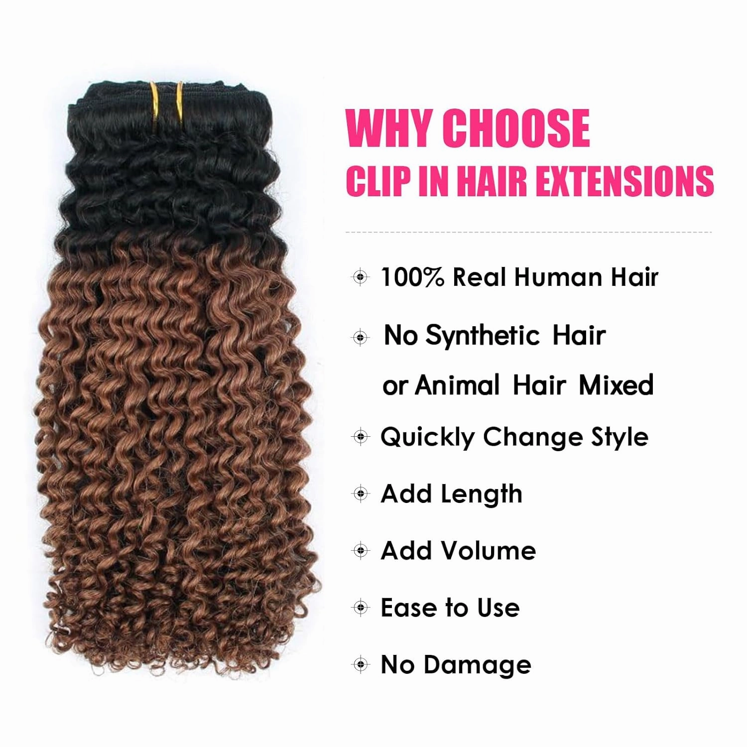 Curly Clip in Hair Extensions Real Human Hair 3C 4A Kinky Curly Clip ins Double Weft Curly Clip ins Human Hair Ombre Auburn Hair Extensions for Black Women 14 Inch 7Pcs 120g 1BT30