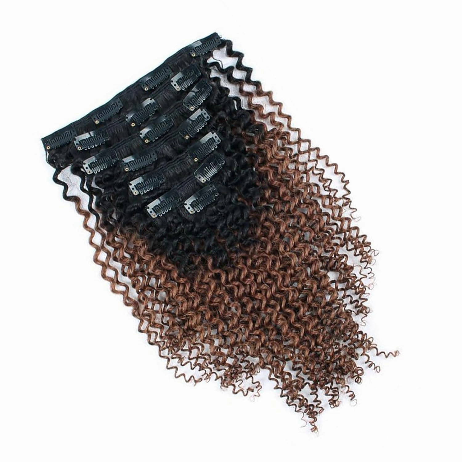 Curly Clip in Hair Extensions Real Human Hair 3C 4A Kinky Curly Clip ins Double Weft Curly Clip ins Human Hair Ombre Auburn Hair Extensions for Black Women 14 Inch 7Pcs 120g 1BT30