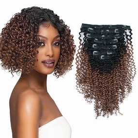 Curly Clip in Hair Extensions Real Human Hair 3C 4A Kinky Curly Clip ins Double Weft Curly Clip ins Human Hair Ombre Auburn Hair Extensions for Black Women 14 Inch 7Pcs 120g 1BT30