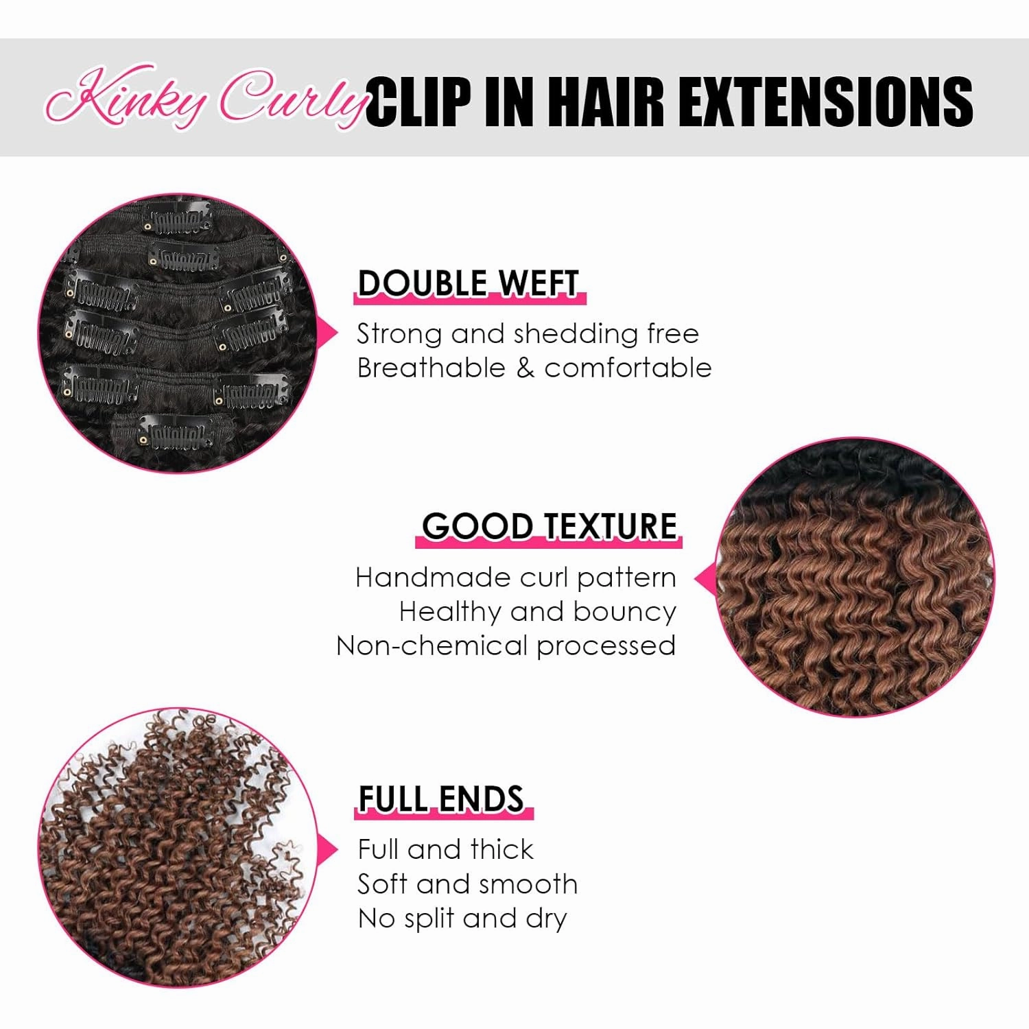 Curly Clip in Hair Extensions Real Human Hair 3C 4A Kinky Curly Clip ins Double Weft Curly Clip ins Human Hair Ombre Auburn Hair Extensions for Black Women 14 Inch 7Pcs 120g 1BT30