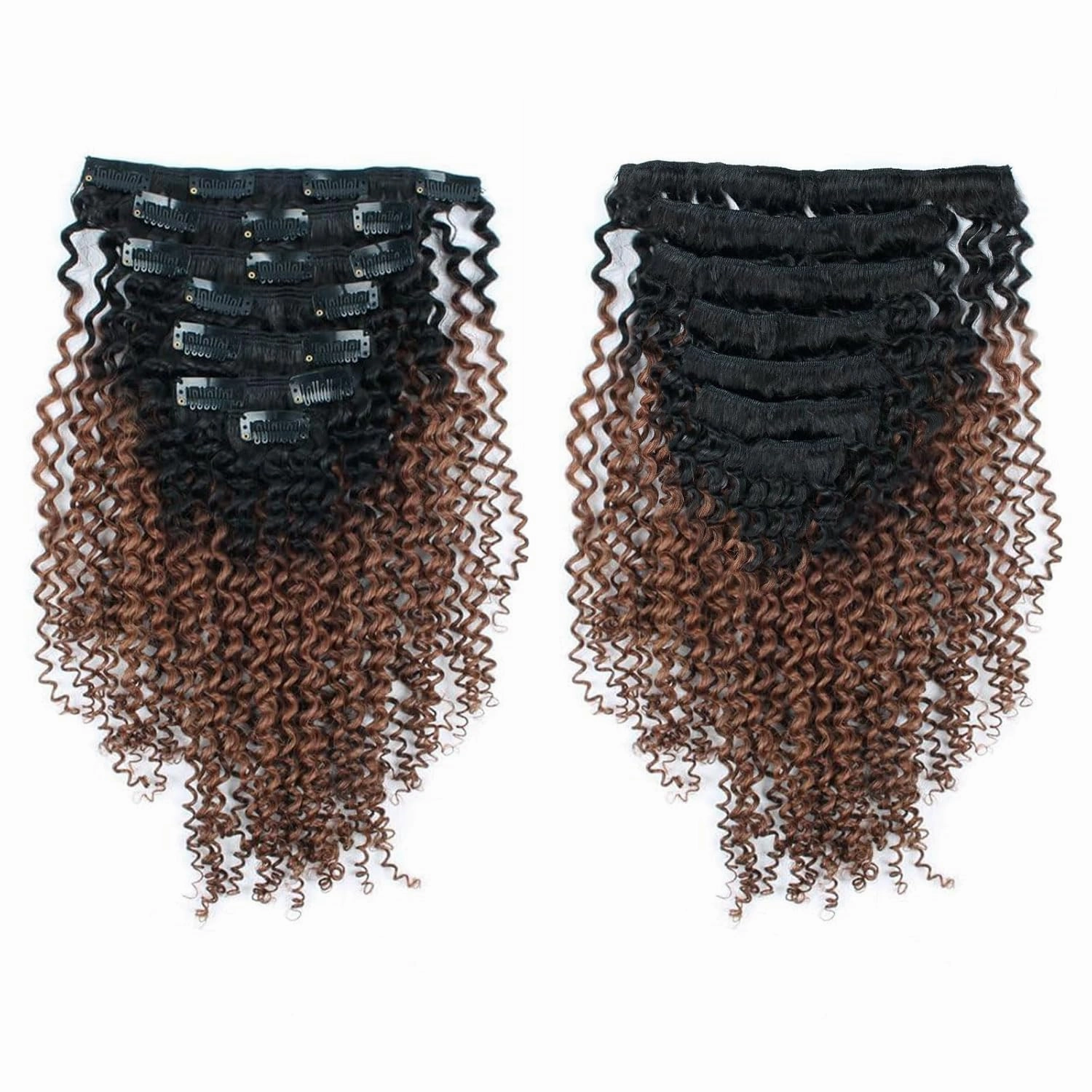 Curly Clip in Hair Extensions Real Human Hair 3C 4A Kinky Curly Clip ins Double Weft Curly Clip ins Human Hair Ombre Auburn Hair Extensions for Black Women 14 Inch 7Pcs 120g 1BT30