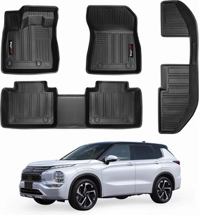 Custom Fit for 2022 2023 2024 2025 Mitsubishi Outlander All Weather Floor Mats 1st 2nd 3rd Row Full Set Rubber Black(not for PHEV or Sport Models) (Floor Mats 3 Row)