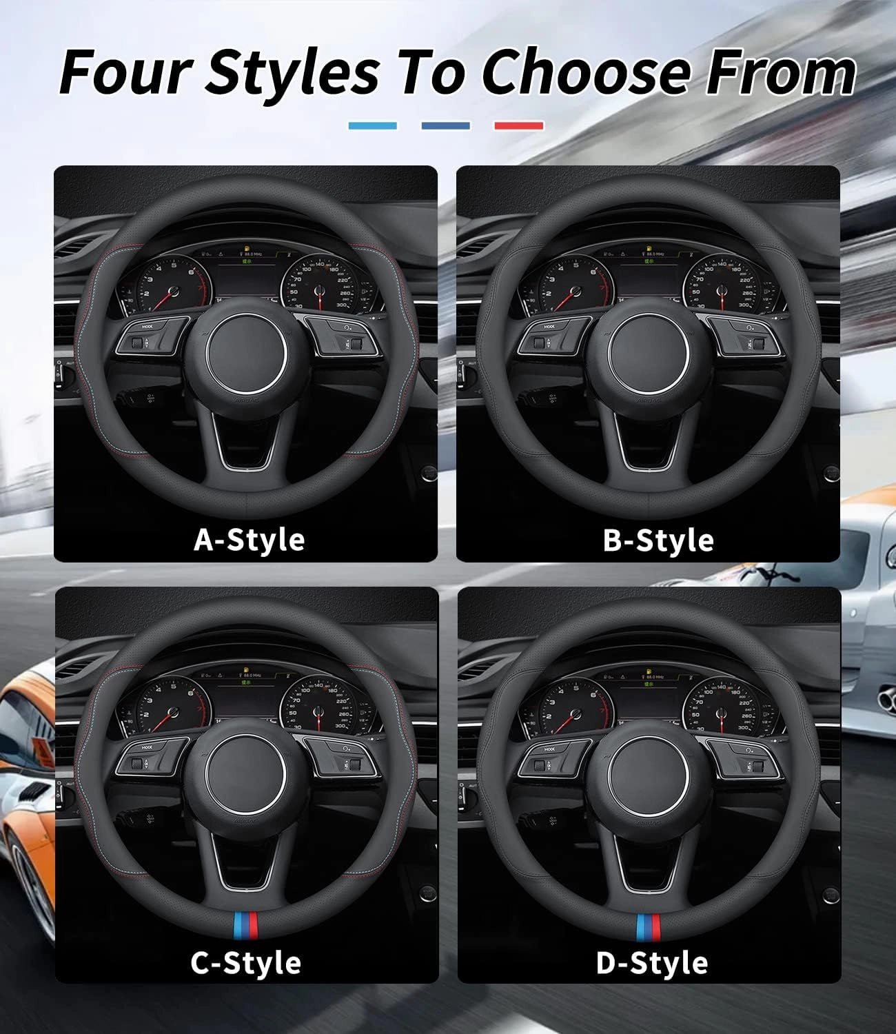 Custom-Fit for Buick Steering Wheel Cover, Premium Leather Car Steering Wheel Cover with Logo, Non-Slip, Breathable, for Buick Accessories (A-Style,for Buick)