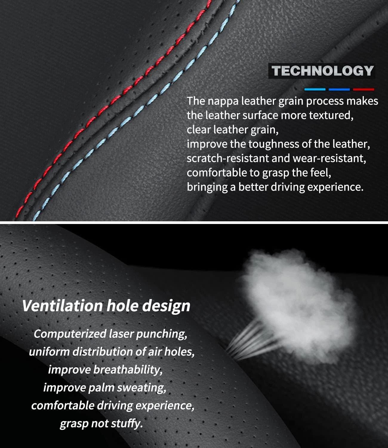 Custom-Fit for Buick Steering Wheel Cover, Premium Leather Car Steering Wheel Cover with Logo, Non-Slip, Breathable, for Buick Accessories (A-Style,for Buick)