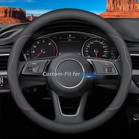 Custom-Fit for Buick Steering Wheel Cover, Premium Leather Car Steering Wheel Cover with Logo, Non-Slip, Breathable, for Buick Accessories (A-Style,for Buick)