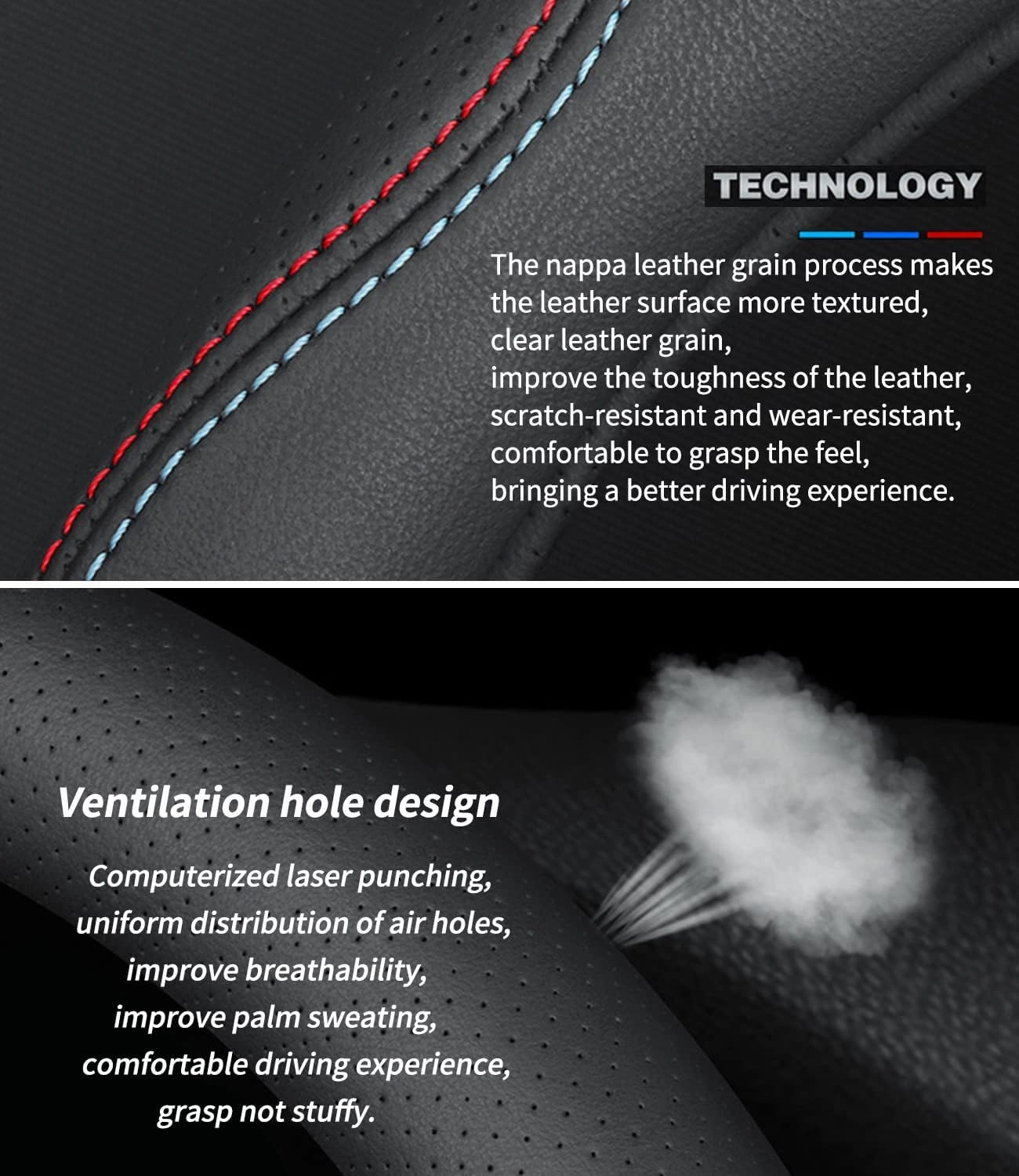 Custom-Fit for Volvo Steering Wheel Cover, Premium Leather Car Steering Wheel Cover with Logo, Non-Slip, Breathable, for Volvo Accessories (B-Style,for Volvo)