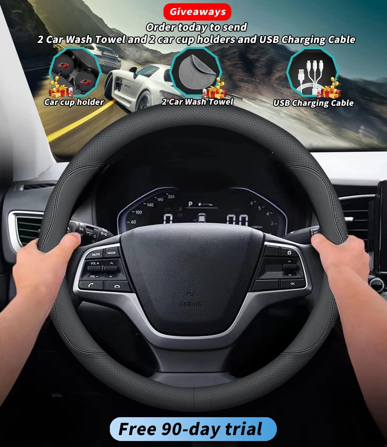 Custom-Fit for Volvo Steering Wheel Cover, Premium Leather Car Steering Wheel Cover with Logo, Non-Slip, Breathable, for Volvo Accessories (B-Style,for Volvo)