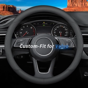 Custom-Fit for Volvo Steering Wheel Cover, Premium Leather Car Steering Wheel Cover with Logo, Non-Slip, Breathable, for Volvo Accessories (B-Style,for Volvo)