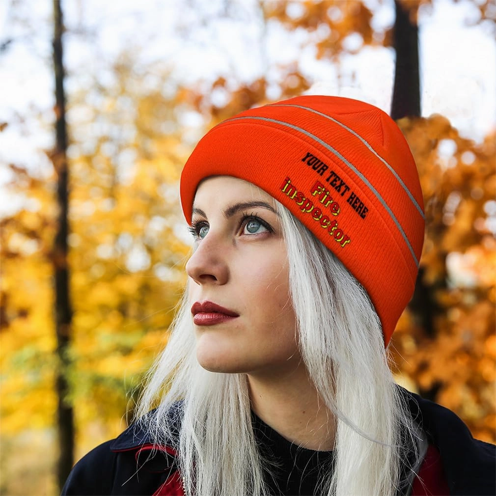 Custom Reflective Beanie Fire Inspector High Visibility Running Gear Skull Cap for Men & Women 1 Size