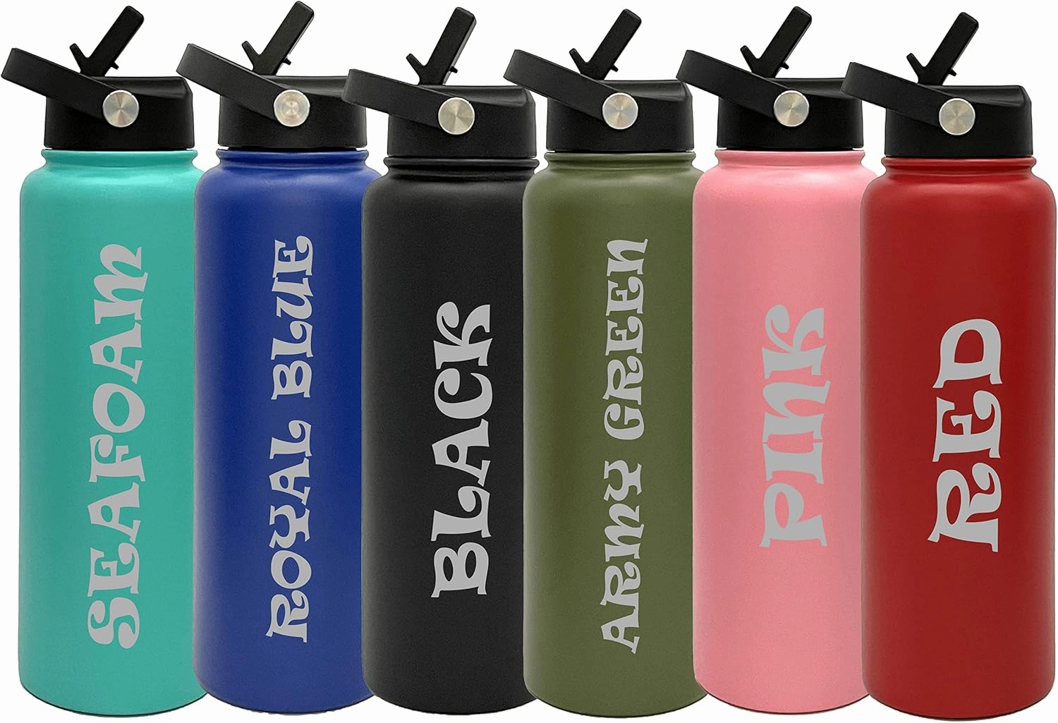 Customized Tumblers, Double Wall Personalized Bottles with Splash and Leak Proof Flip Top Lid, Laser Engraved Text for Special Holidays - Travel Gifts for Him and Her (40oz, Army Green)