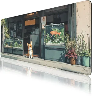 Cute Puppy Desk Pad Mouse Pad Orange Corgi Pet Store Fish Tank Plants Mousepad XL Large Gaming Mouse Pad Laptop Keyboard Mat Desk Pad Office Home Decor for Women Girl 31.5"x11.8"