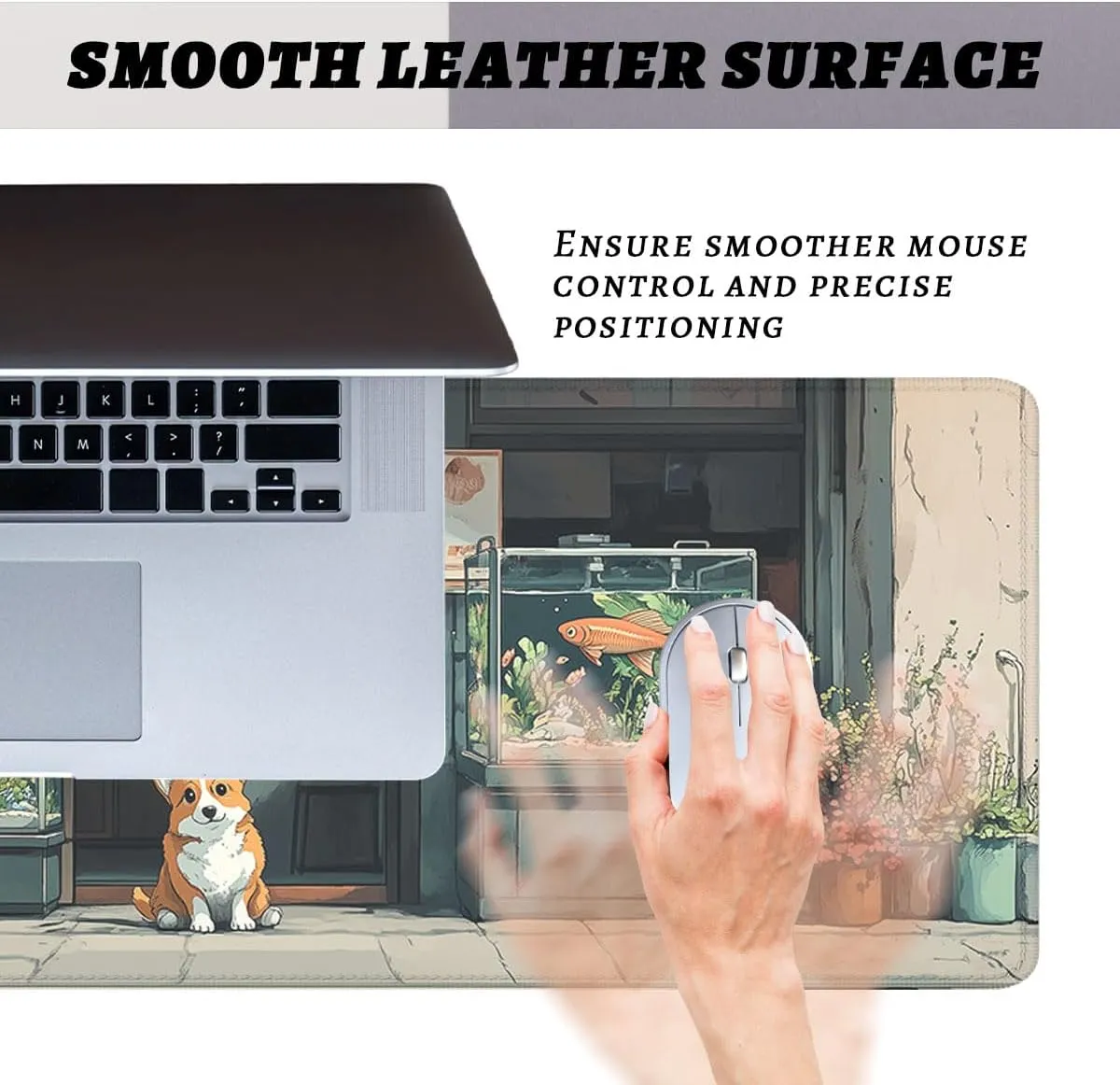 Cute Puppy Desk Pad Mouse Pad Orange Corgi Pet Store Fish Tank Plants Mousepad XL Large Gaming Mouse Pad Laptop Keyboard Mat Desk Pad Office Home Decor for Women Girl 31.5"x11.8"