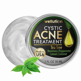 Cystic Acne Treatment Cream – Natural Tea Tree Oil Spot Corrector for Pimples, Acne Marks, and Scars – Fast-Acting, Non-Greasy Formula – Gentle on Skin – 1oz – by WELLUTION