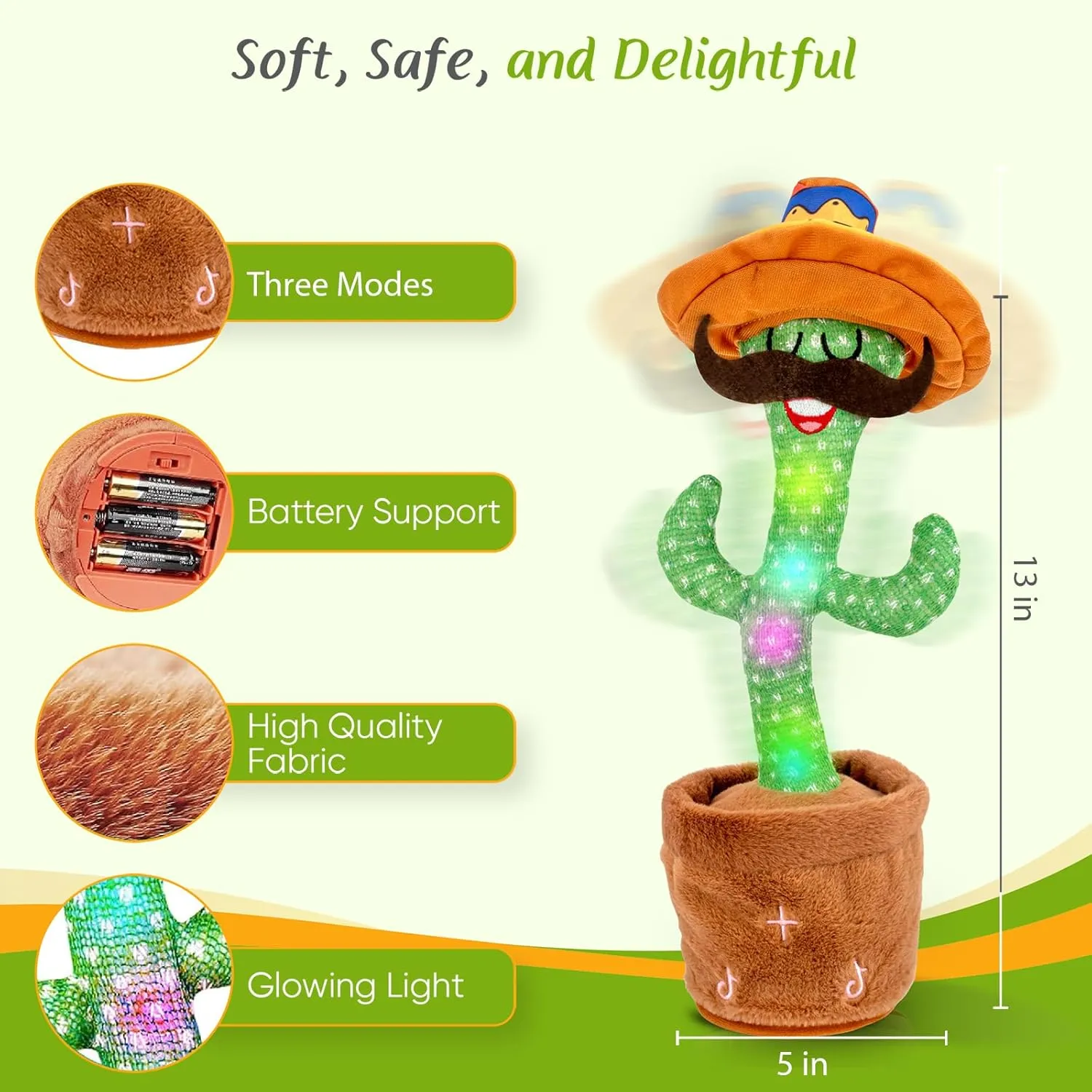 Dancing Cactus Toy, Talking Cactus Toys, Easter Volume Adjustable Gift for Baby Girls Boys Kids 3 6 9 12 Year Old, Repeat What You Say Toy of Easter Gifts-Hooded Beard