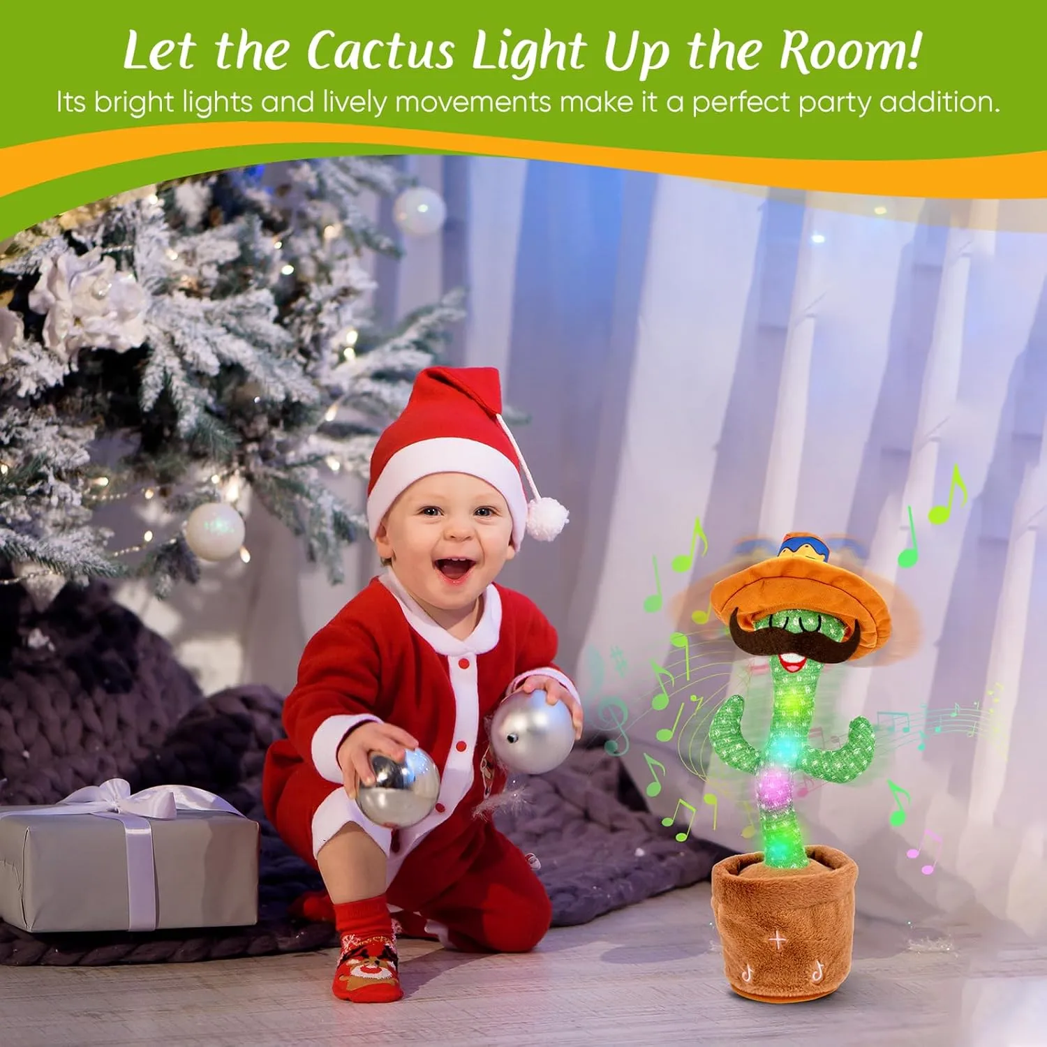 Dancing Cactus Toy, Talking Cactus Toys, Easter Volume Adjustable Gift for Baby Girls Boys Kids 3 6 9 12 Year Old, Repeat What You Say Toy of Easter Gifts-Hooded Beard