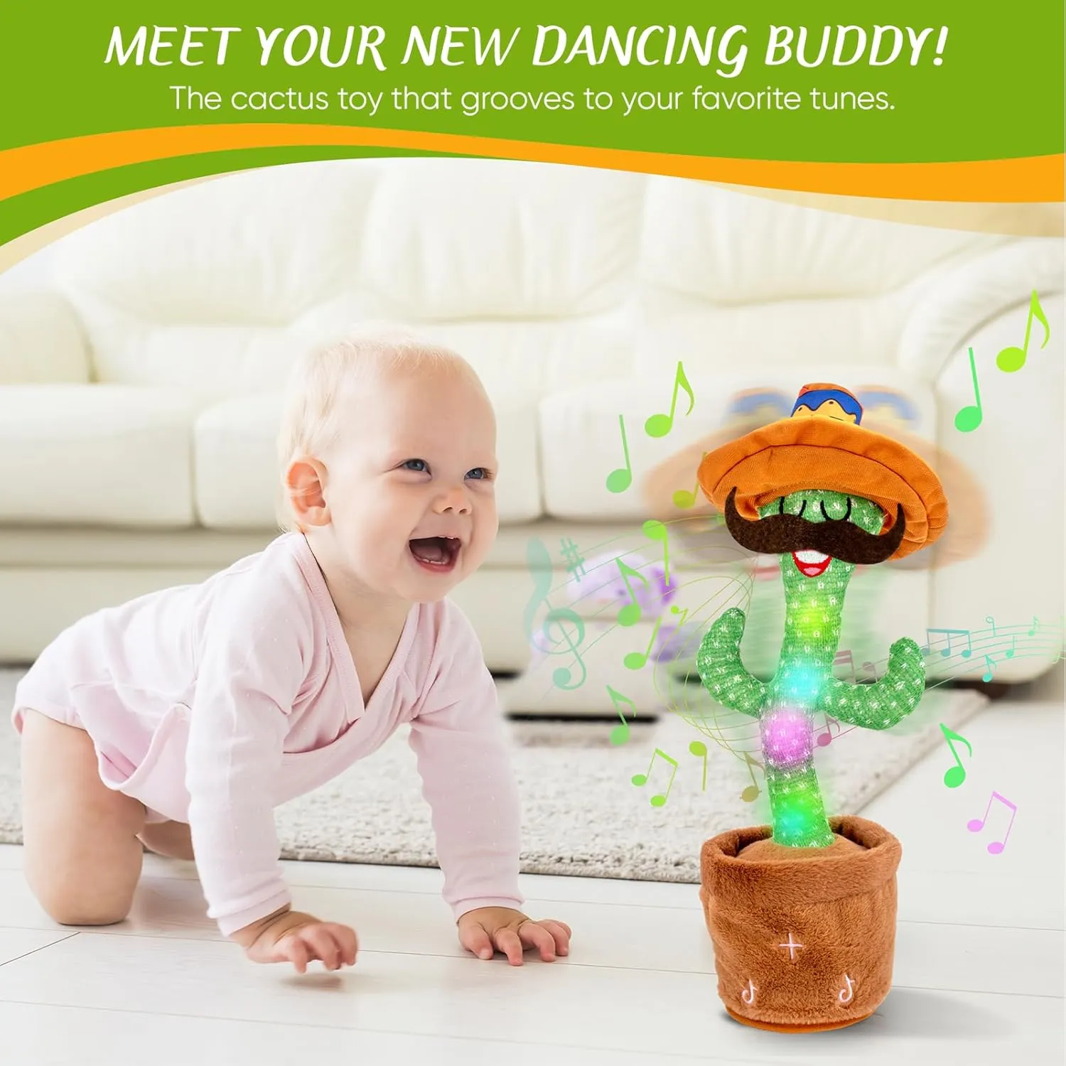 Dancing Cactus Toy, Talking Cactus Toys, Easter Volume Adjustable Gift for Baby Girls Boys Kids 3 6 9 12 Year Old, Repeat What You Say Toy of Easter Gifts-Hooded Beard