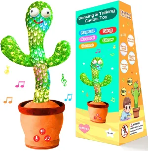 Dancing Talking Cactus Toy with Adjustable Volume, Interactive Cactus Baby Toys for 6-18 Months , Upgraded Safe and Secure Plush Eyes Baby Toys, Birthday Gifts for Babies (Green)