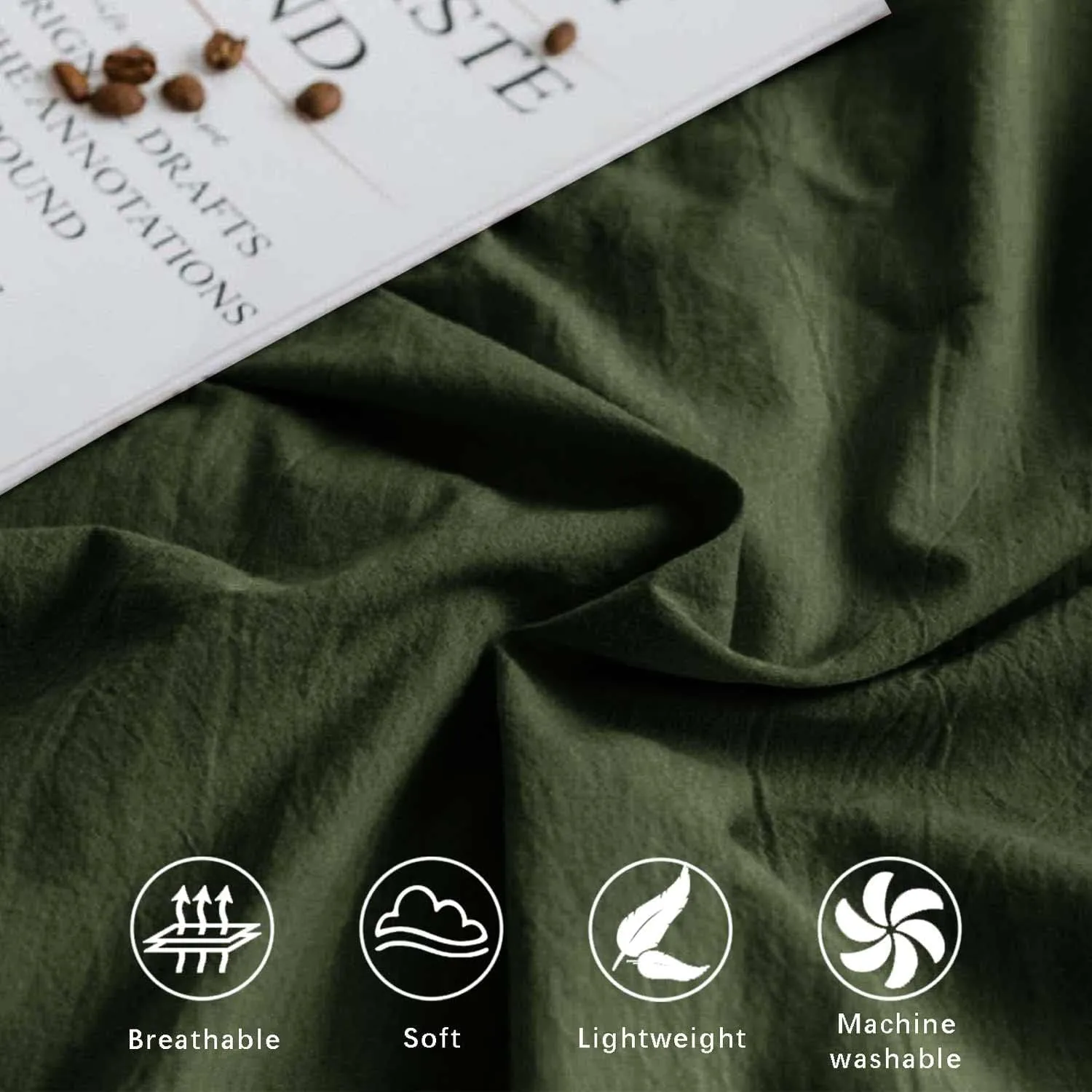 Dark Olive Green Full Size Comforter Set, 3 Piece Soft Modern Bedding Set, Lightweight All Season Microfiber Down Alternative Bed Comforter with 2 Pillow Shams for Women Men