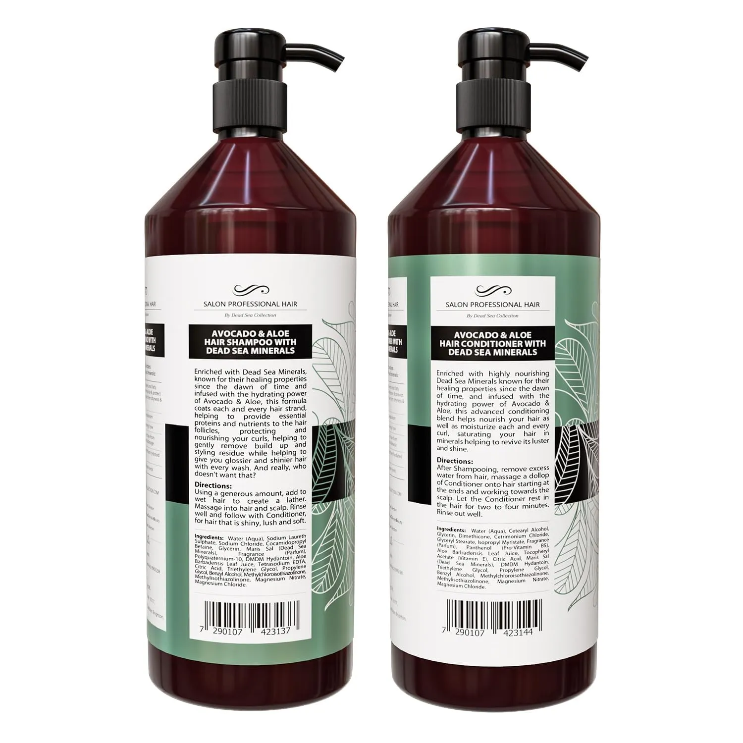 Dead Sea Collection Shampoo and Conditioner Set for Curly Hair - Pure Dead Sea Minerals, Avocado and Aloe – Professional Hair Care - Softening and Moisturizing - Pack of 2 (33.8 & 30.6 Fl. Oz)