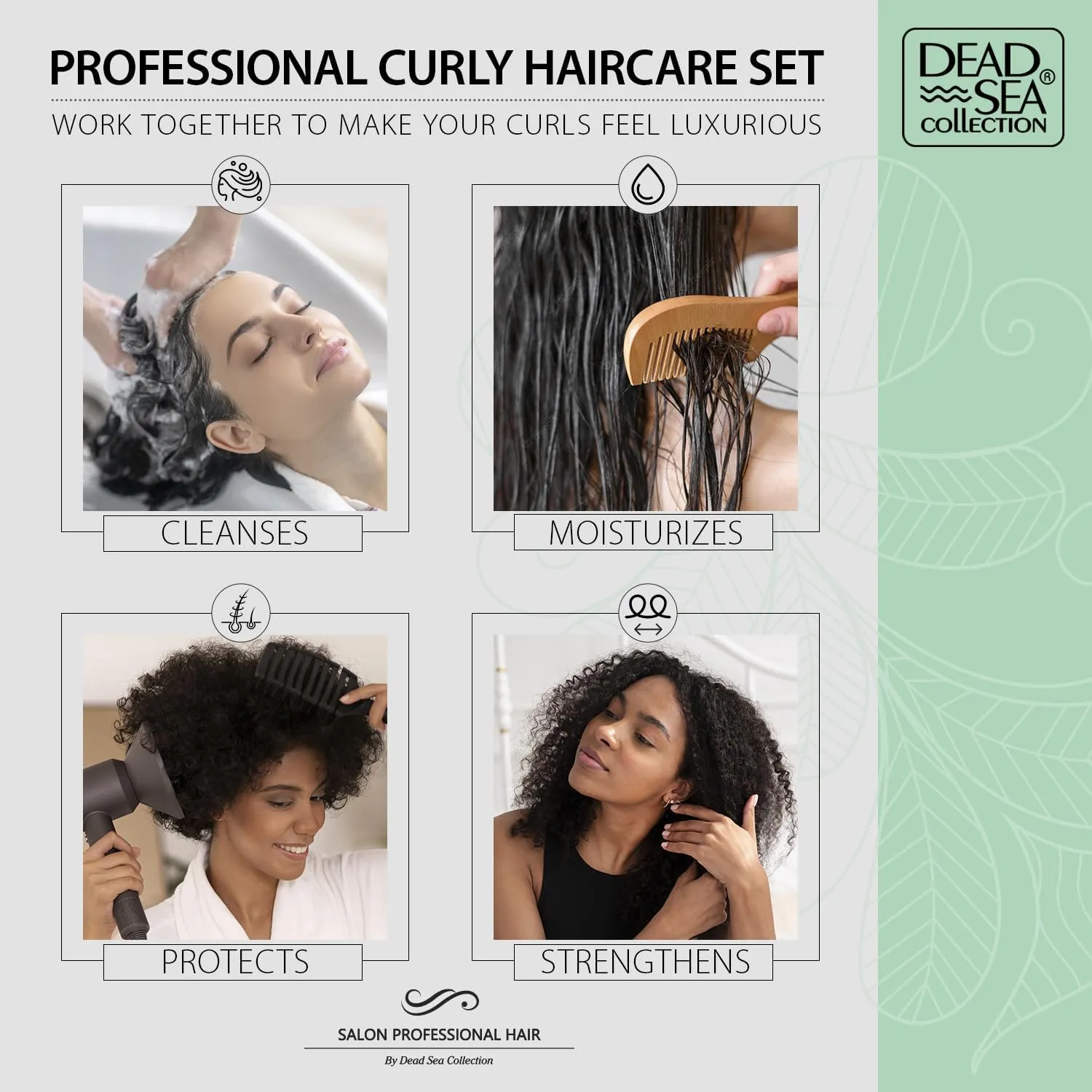 Dead Sea Collection Shampoo and Conditioner Set for Curly Hair - Pure Dead Sea Minerals, Avocado and Aloe – Professional Hair Care - Softening and Moisturizing - Pack of 2 (33.8 & 30.6 Fl. Oz)