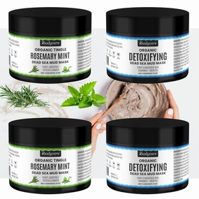 Dead Sea Mud Mask 4 Pack 2 Detox and 2 Rosemary Mint Hydrating Clay Masks with Bentonite and Kaolin Clay Whipped Texture Non Drying Pore Minimizer for Face 8 oz Each, 4 jars