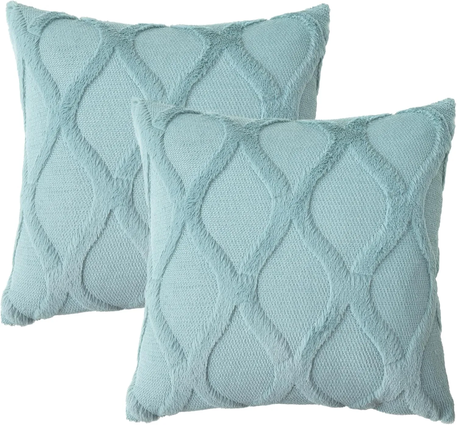 decorUhome Throw Pillow Covers 20x20 Inch Set of 2, Soft Plush Faux Fur Wool Aqua Couch Pillow Covers, Decorative Neutral Pillow Cases for Bed Sofa Living Room Home Decor