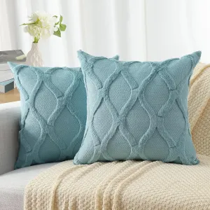 decorUhome Throw Pillow Covers 20x20 Inch Set of 2, Soft Plush Faux Fur Wool Aqua Couch Pillow Covers, Decorative Neutral Pillow Cases for Bed Sofa Living Room Home Decor