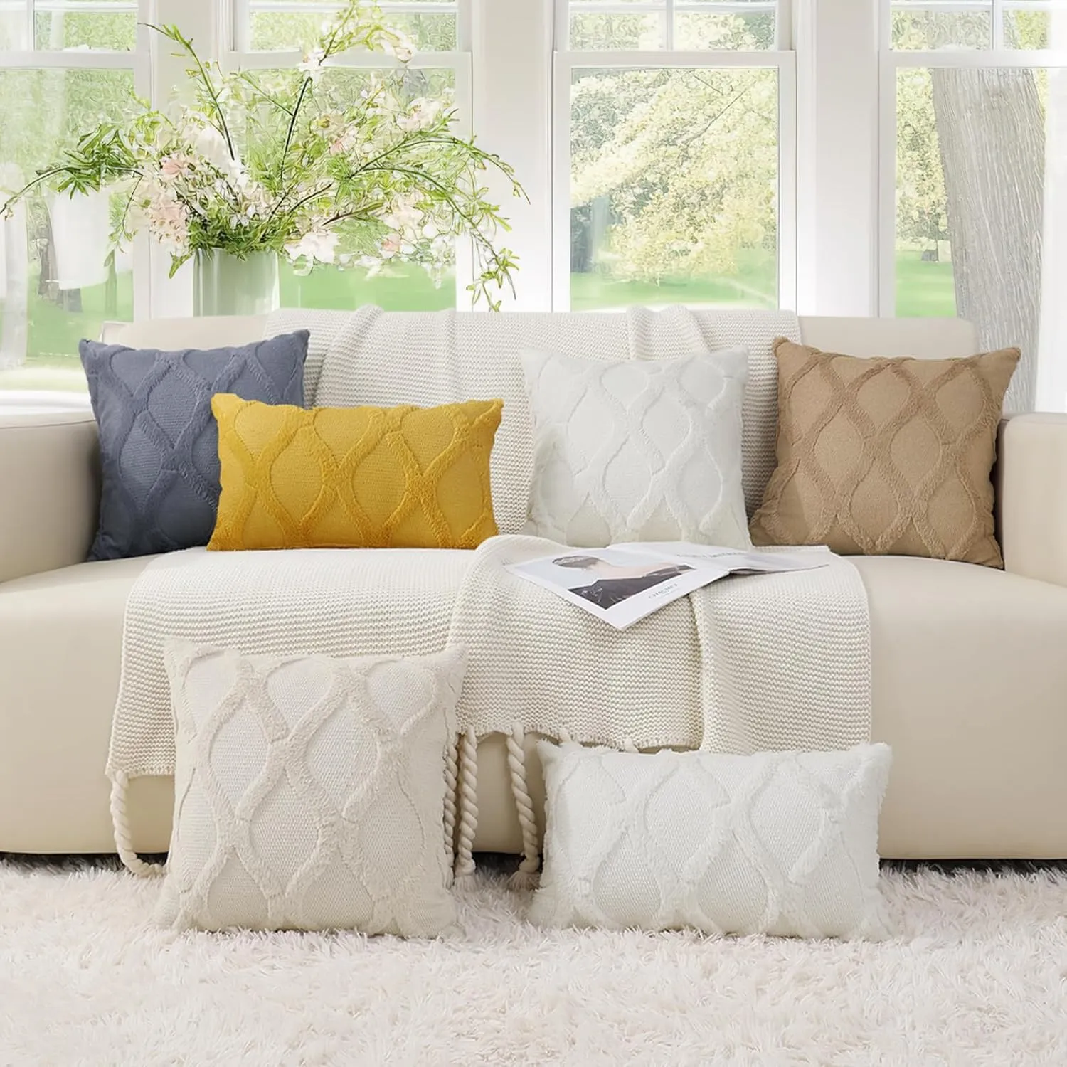 decorUhome Throw Pillow Covers 20x20 Inch Set of 2, Soft Plush Faux Fur Wool Aqua Couch Pillow Covers, Decorative Neutral Pillow Cases for Bed Sofa Living Room Home Decor