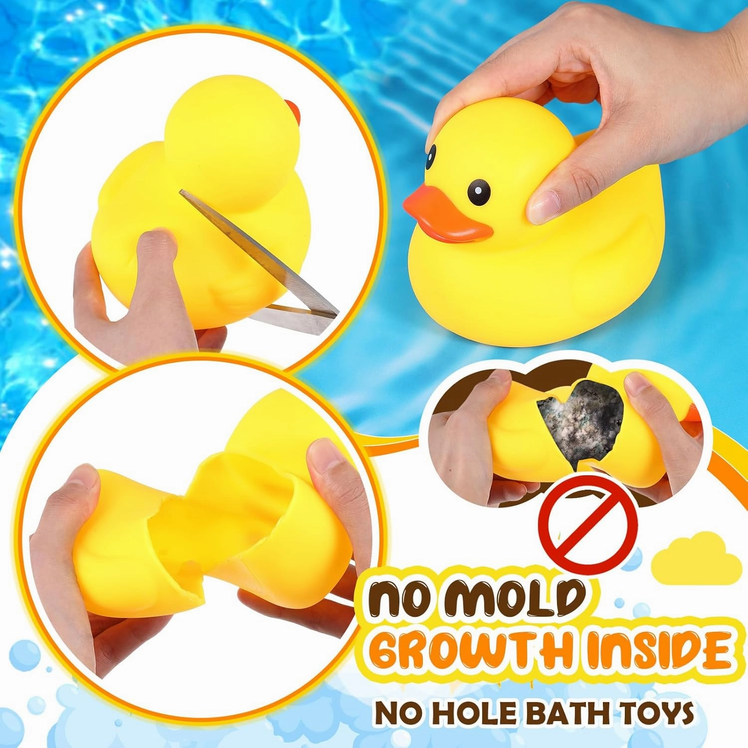 DEEKIN 10 Pcs Waterproof No Hole Yellow Rubber Ducks Large Duck Bath Toy with Sealed Plug Without Hole Bathtub Floating Bath Duck for Birthday Party Decoration Gift Swimming Pool (5 Inch)