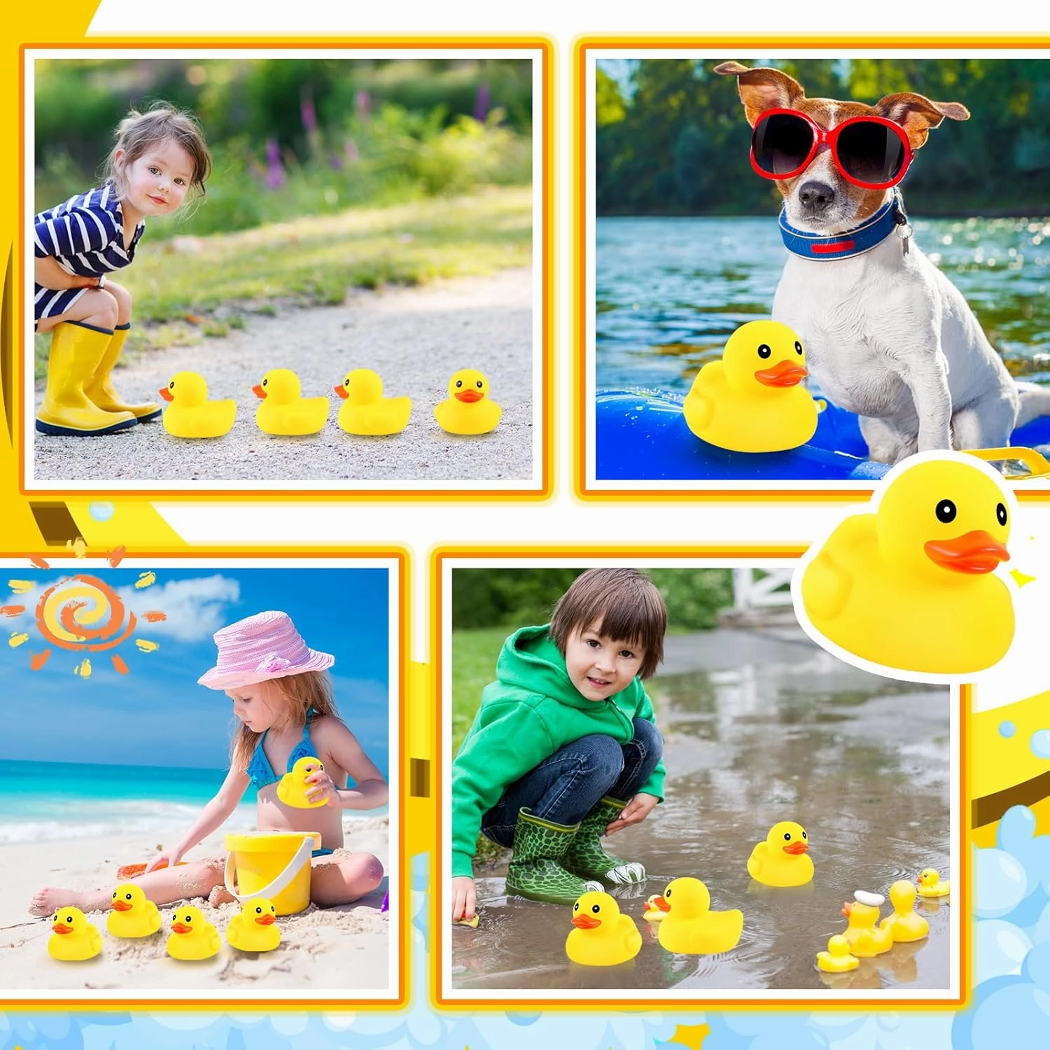 DEEKIN 10 Pcs Waterproof No Hole Yellow Rubber Ducks Large Duck Bath Toy with Sealed Plug Without Hole Bathtub Floating Bath Duck for Birthday Party Decoration Gift Swimming Pool (5 Inch)