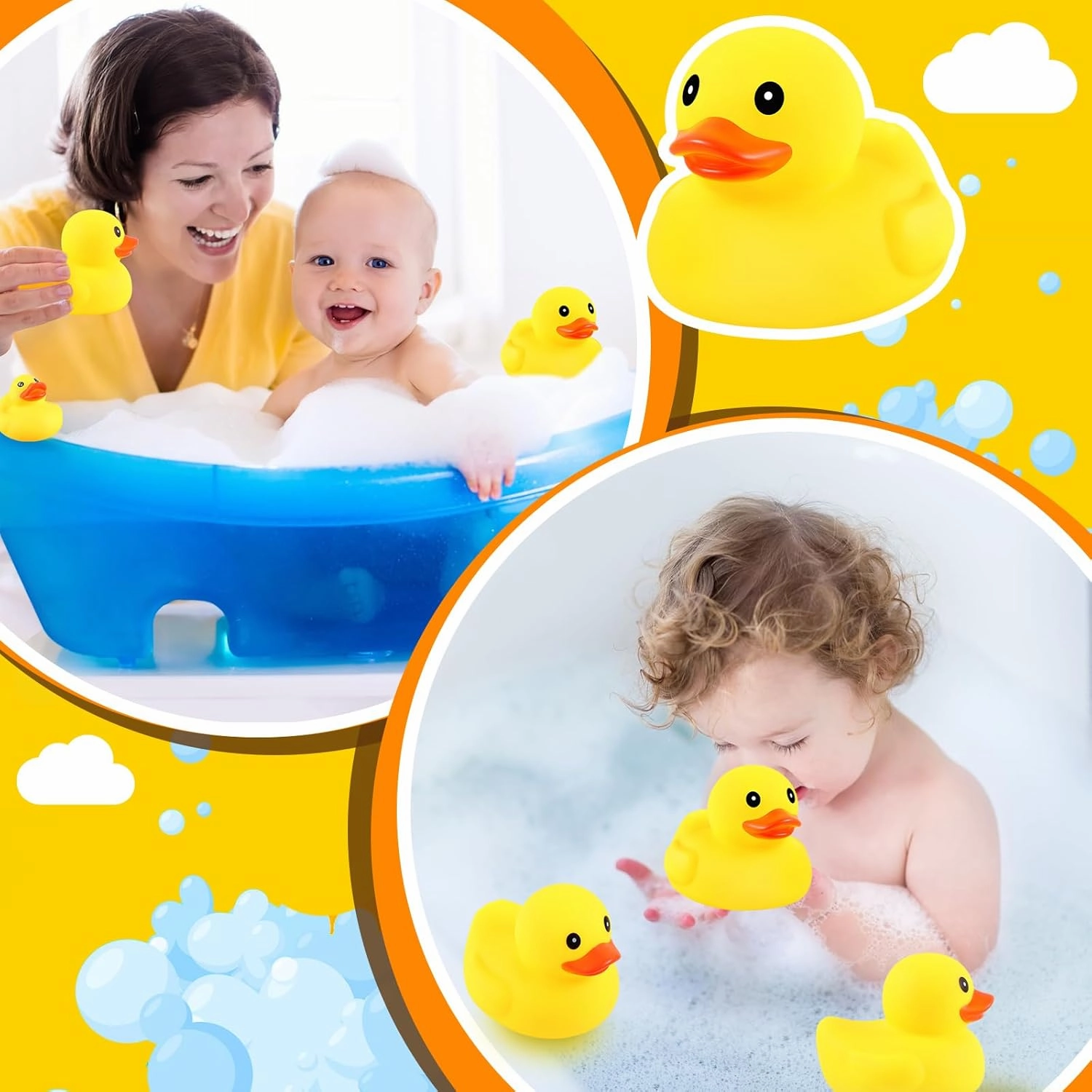 DEEKIN 10 Pcs Waterproof No Hole Yellow Rubber Ducks Large Duck Bath Toy with Sealed Plug Without Hole Bathtub Floating Bath Duck for Birthday Party Decoration Gift Swimming Pool (5 Inch)