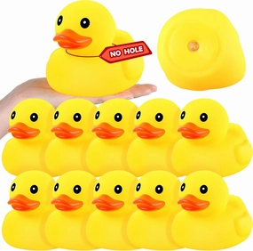DEEKIN 10 Pcs Waterproof No Hole Yellow Rubber Ducks Large Duck Bath Toy with Sealed Plug Without Hole Bathtub Floating Bath Duck for Birthday Party Decoration Gift Swimming Pool (5 Inch)