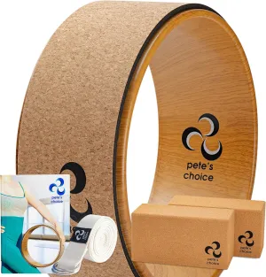 Deluxe Cork Yoga Wheel Set - Cork Wheel   2 Blocks   Strap   Exercise Guide. Extra Firm Bricks. Better Support, Natural and Eco-Friendly. Home Exercise Kit. Ideal for Women Yogis.