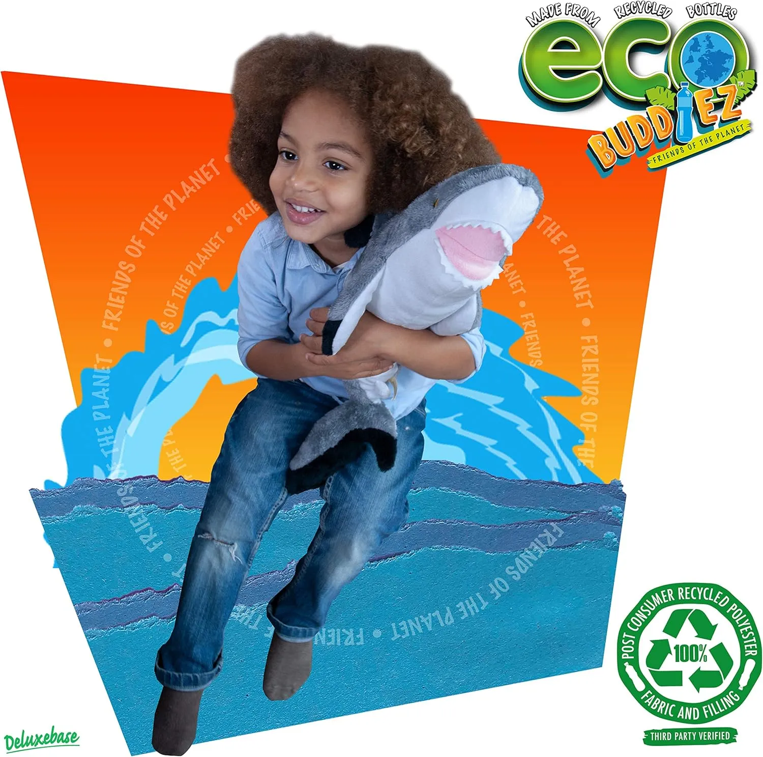 Deluxebase Black Tip Shark - Large 60cm Plush Toy Made from Recycled Plastic Bottles. Cute Eco Friendly Plush Animal Shape for Toddlers.