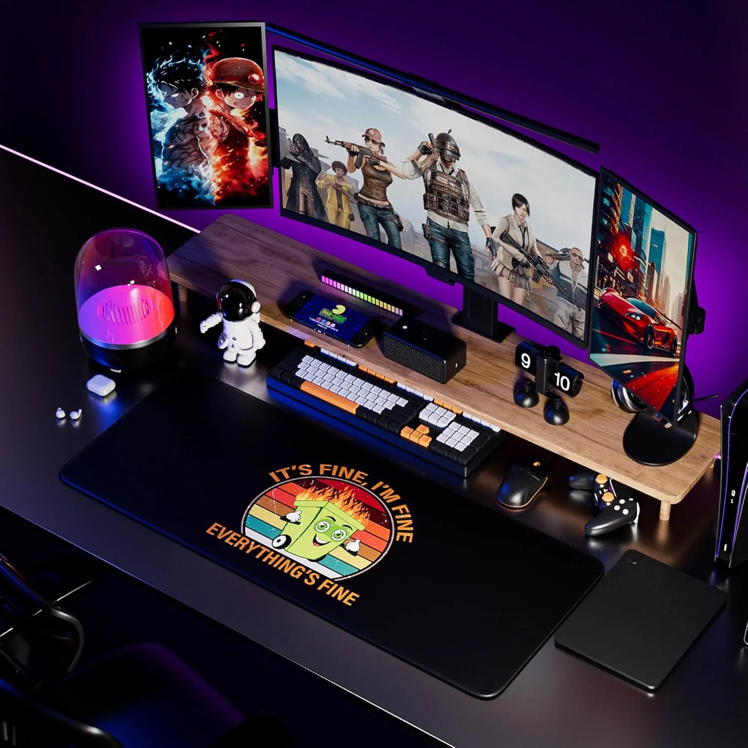 Desk Mat,Large Mouse Pad 35''×15.6'' XXL Extended Gaming Mouse Pad Mat with Non-Slip Base Stitched Eges Mousepad for Computer,Office,Keyboard and Laptop - Black Fire