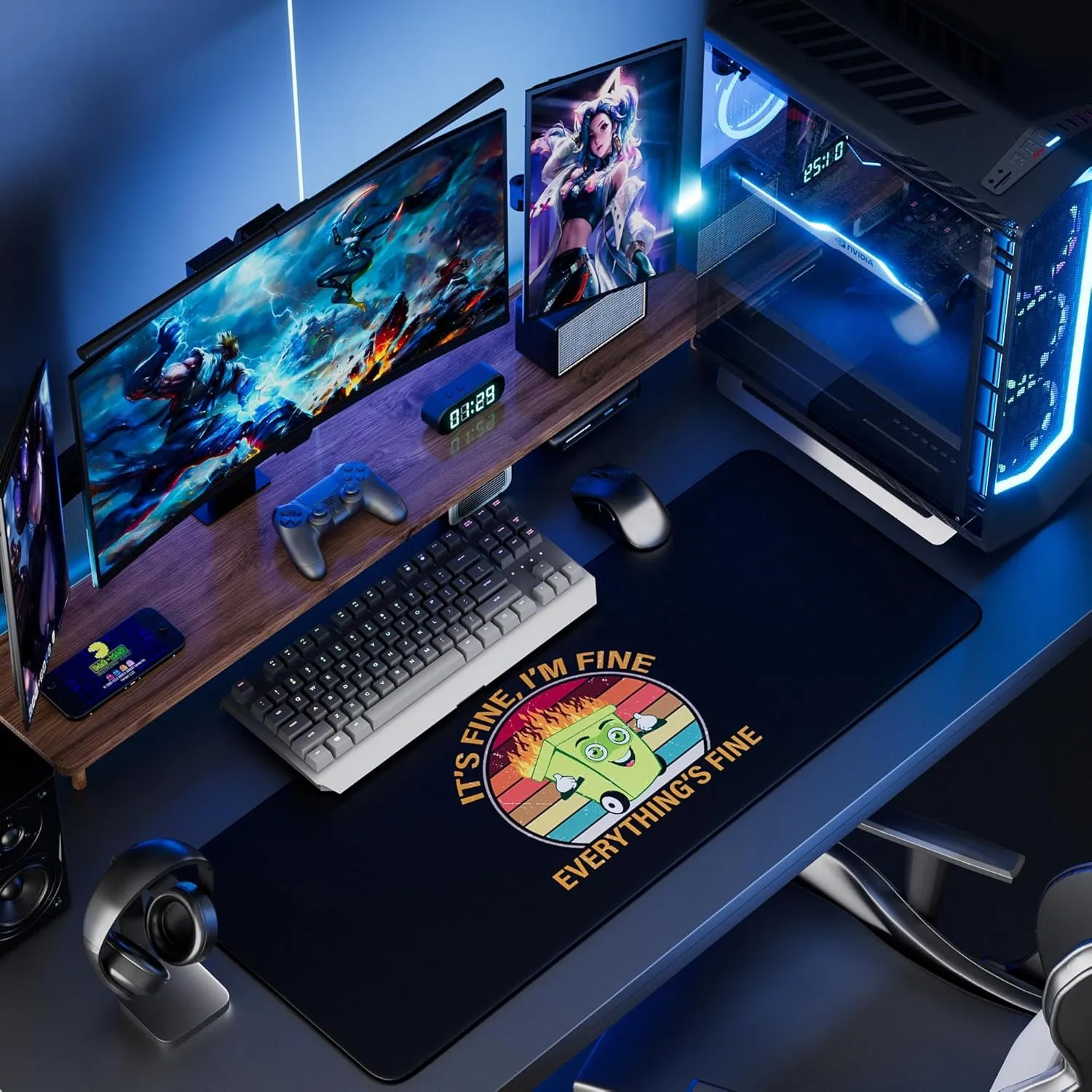 Desk Mat,Large Mouse Pad 35''×15.6'' XXL Extended Gaming Mouse Pad Mat with Non-Slip Base Stitched Eges Mousepad for Computer,Office,Keyboard and Laptop - Black Fire
