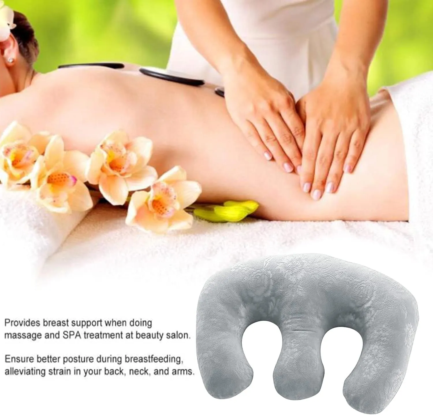 Detachable Chest Soft Pillow Support Pad Pillow Women Bolster for Spa Beauty Salon Massage Table (Grey)