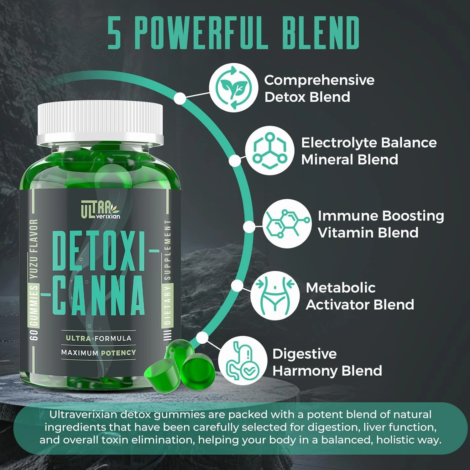 Detox Cleanse Gummies - Liver, Gut, Kidney Cleanse Detox & Repair, Rapid & Effective Full Body Cleanse Best for Women and Men with Milk Thistle - Natural Plant-Based Detox Supplement, 60 Gummies