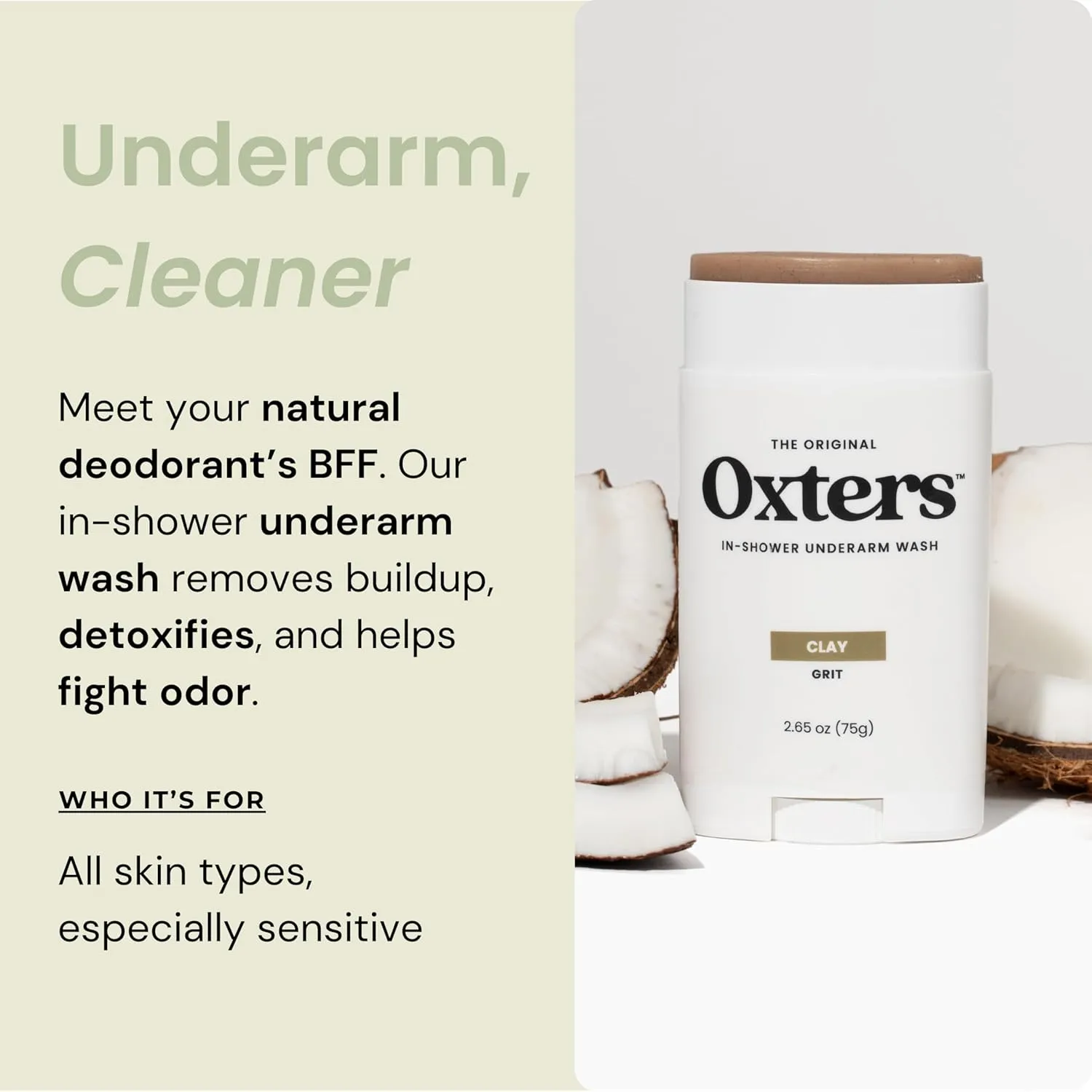 Detoxifying Underarm Wash – Clay Grit Exfoliant | Aluminum-Free Cleanser for Men & Women | Removes Deodorant & Sweat Buildup | Clean Ingredients | Made in USA