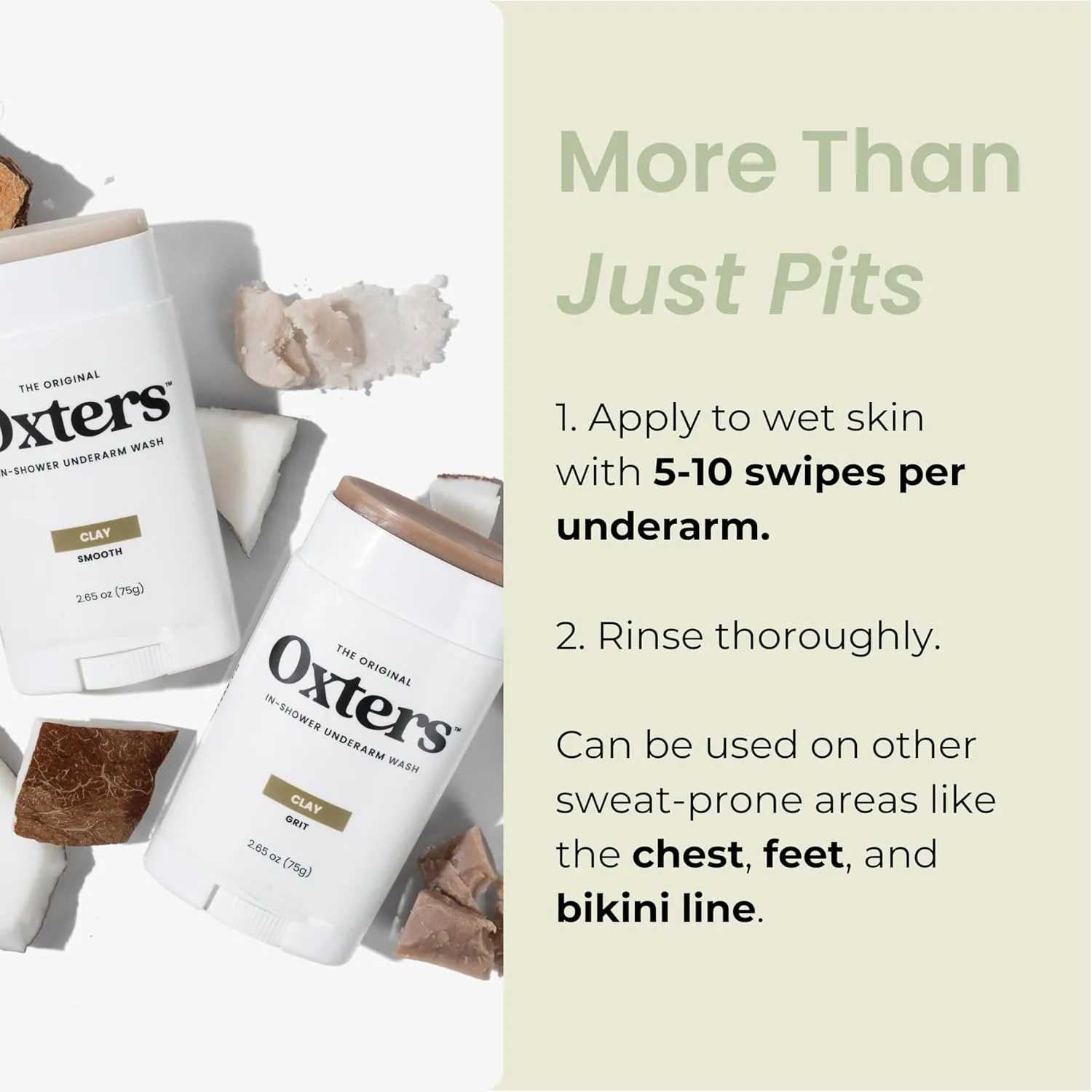 Detoxifying Underarm Wash – Clay Grit Exfoliant | Aluminum-Free Cleanser for Men & Women | Removes Deodorant & Sweat Buildup | Clean Ingredients | Made in USA