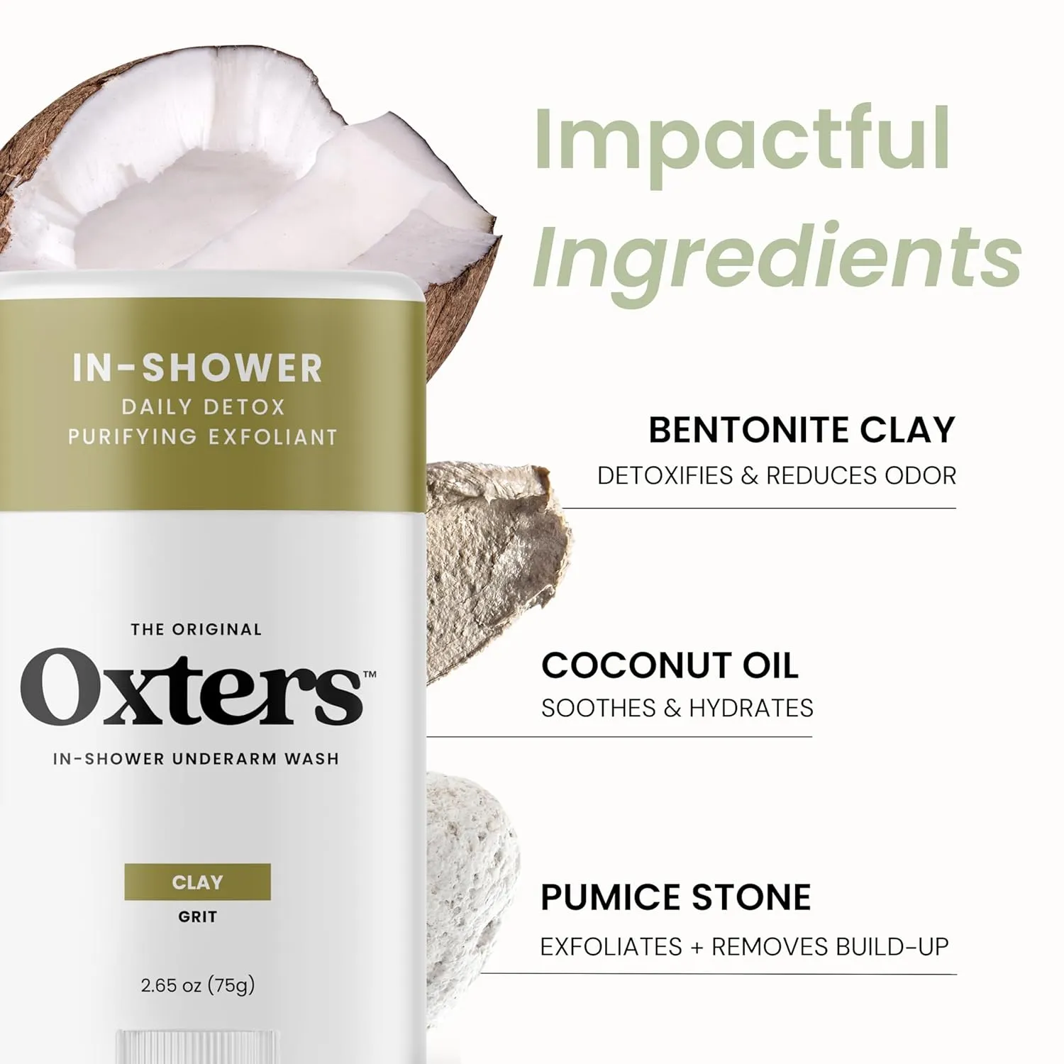 Detoxifying Underarm Wash – Clay Grit Exfoliant | Aluminum-Free Cleanser for Men & Women | Removes Deodorant & Sweat Buildup | Clean Ingredients | Made in USA
