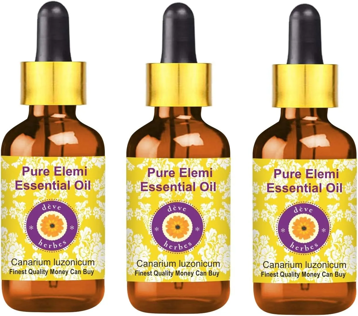Deve Herbes Pure Elemi Essential Oil (Canarium luzonicum) with Glass Dropper Steam Distilled (Pack of Three) 100ml X 3 (10 oz)
